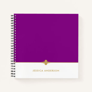 Carnet Élégant violet blanc or personnalisé
