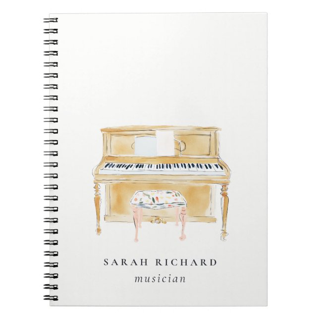 Carnet Elegant Watercolor Piano Musician Music Teacher (Devant)