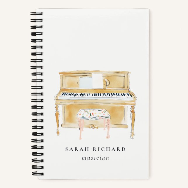 Carnet Elegant Watercolor Piano Musician Music Teacher (Recto)