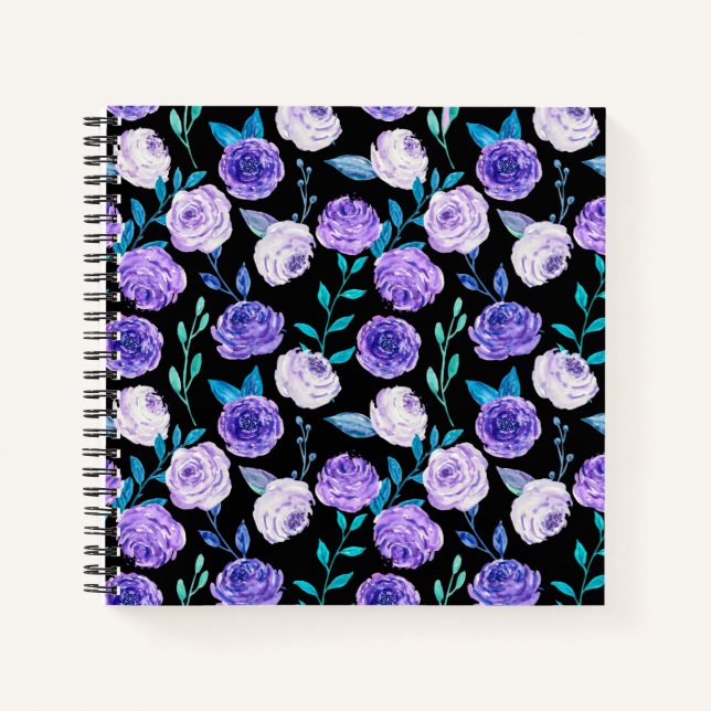 Carnet Elegant Watercolor Purple Floral Bouquet | (Devant)