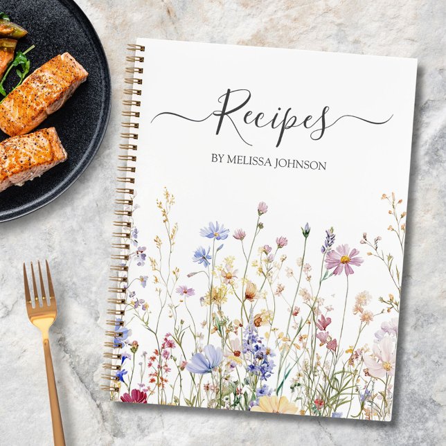 Carnet Elegant Watercolor Rustic Wildflower Field Recipe  (In situ)