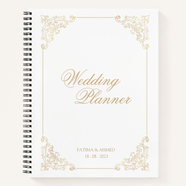Carnet Élégant Wedding planner musulman baroque d'or blan (Devant)