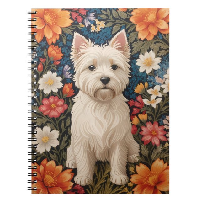 Carnet Elegant West Highland Terrier Colorful Floral (Devant)
