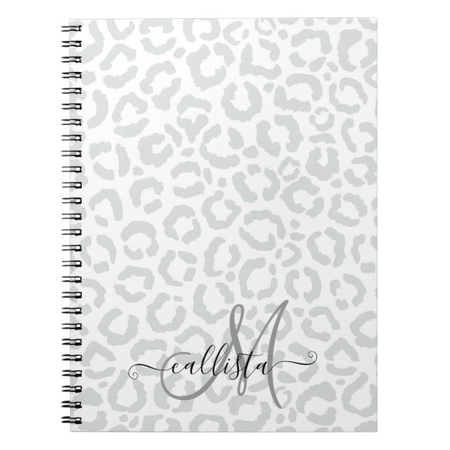 Carnet Elegant White Gray Leopard Cheetah Animal Print (Devant)