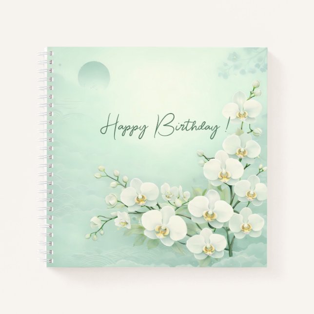 Carnet Elegant White Orchid Birthday  (Devant)