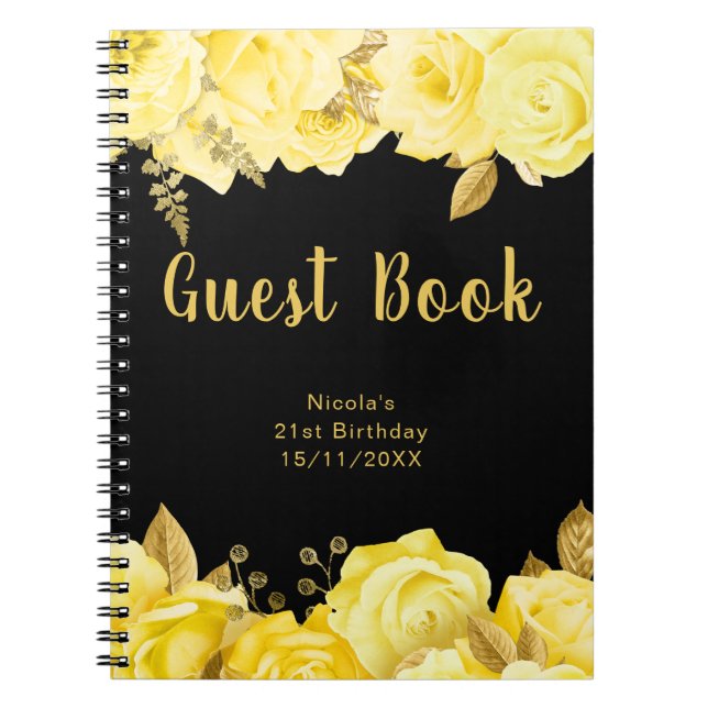 Carnet Elegant Yellow and Gold Flower Birthday Guest Book (Devant)