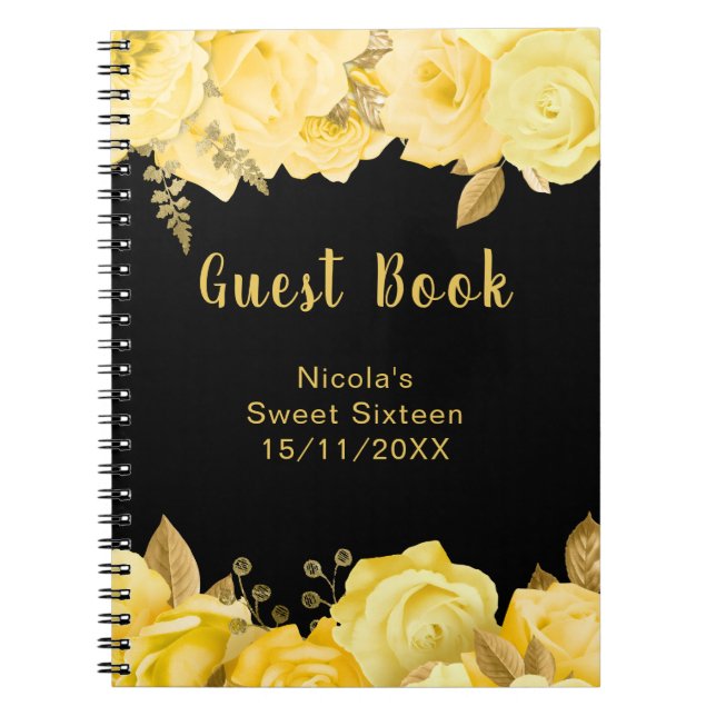 Carnet Elegant Yellow and Gold Flowers Sweet Sixteen  (Devant)
