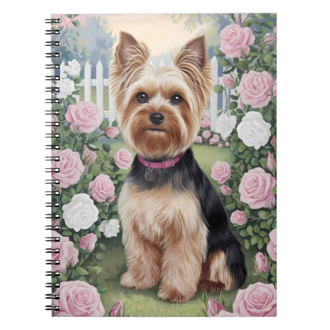 Carnet Elégant Yorkshire Terrier Rose Jardin Peinture (Devant)