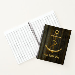 Carnet Elégante Ancre dorée Rustique Dock Bois moderne