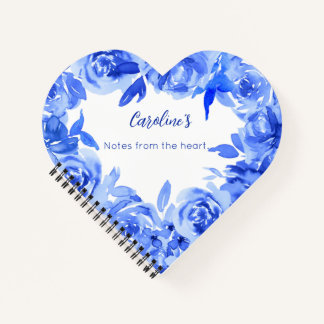 Carnet Elégante aquarelle bleue coeur rose