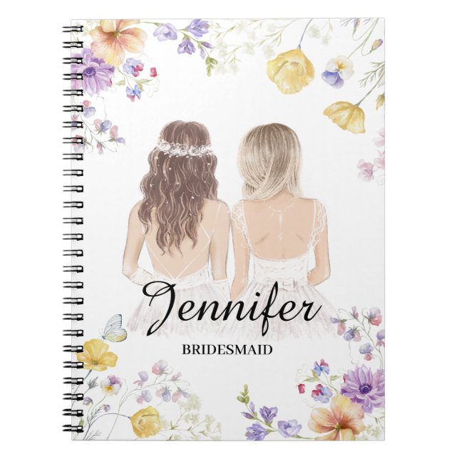 Carnet élégante aquarelle bridesmaid floral Personnalisé (Devant)