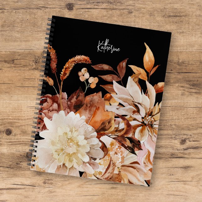 Carnet Elégante aquarelle d'automne Floral avec nom (Créateur téléchargé)