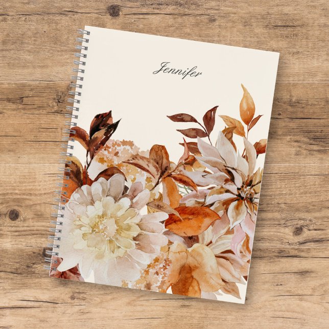 Carnet Elégante aquarelle d'automne Floral avec nom Carne (Créateur téléchargé)