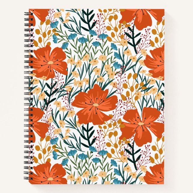 Carnet Elégante aquarelle fleurie l Orange motif (Devant)