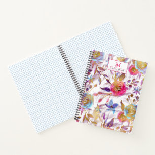 Carnet Elégante aquarelle fleurie rose et blanc