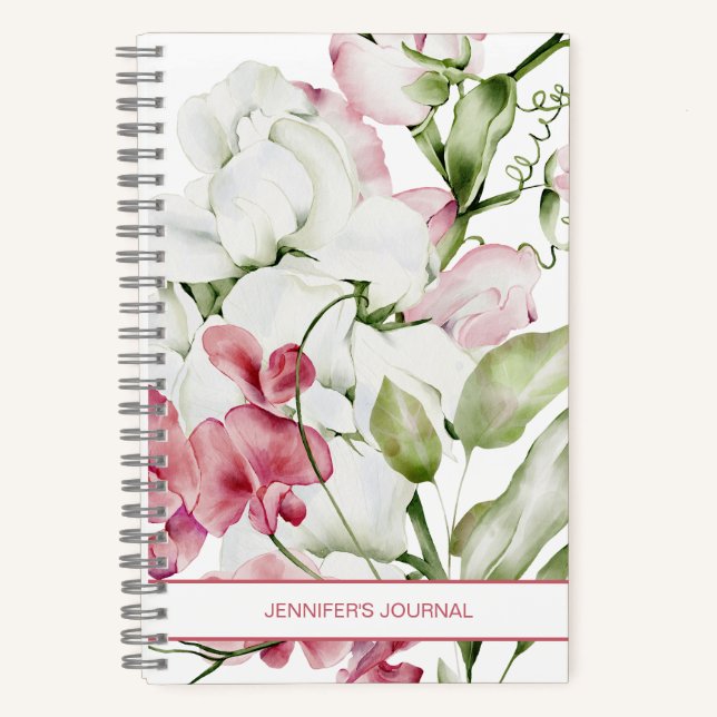 Carnet Elégante aquarelle florale rose blanc (Recto)