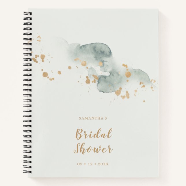 Carnet Élégante Baby Shower Aquarelle Sage Or (Devant)