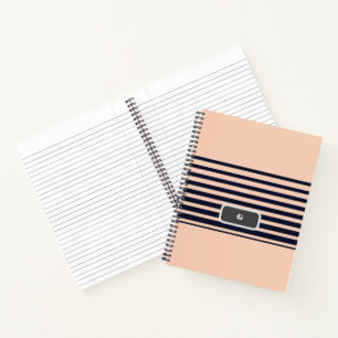 Carnet Élégante bande de monogramme noir et rose