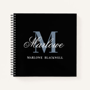 Carnet Élégante calligraphie de monogramme bleu foncé noi