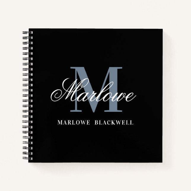 Carnet Élégante calligraphie de monogramme bleu foncé noi (Devant)