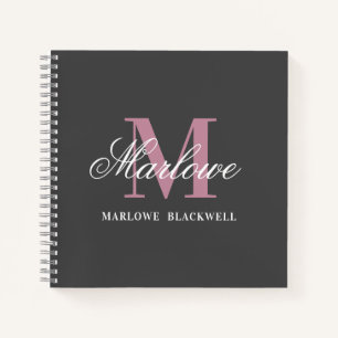 Carnet Élégante calligraphie gris rose blanc monogramme