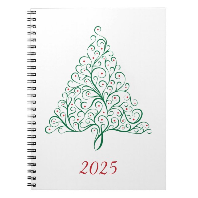Carnet Élégante calligraphie rouge et verte Arbre de Noël (Devant)