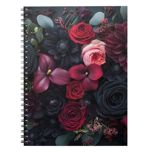 Carnet Élégante composition florale sombre avec des roses (Devant)