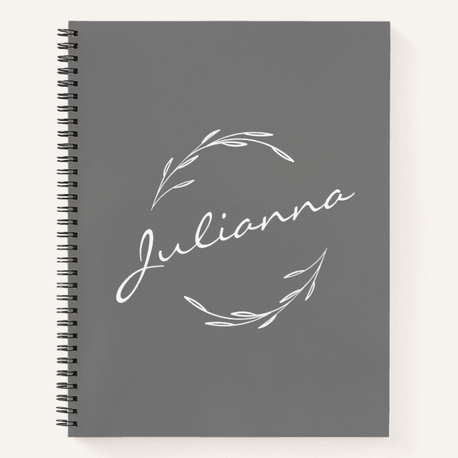 Carnet Élégante couronne botanique en gris Personnalisée (Devant)