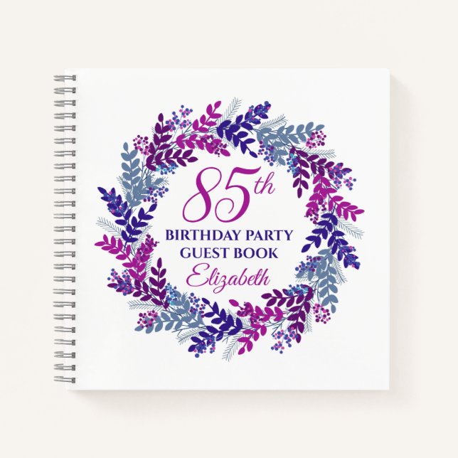 Carnet Élégante couronne rose et violet 85e fête d'annive (Devant)