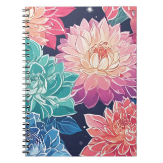 Carnet Elégante Dahlia Fleurs colorées sur Arrière - plan