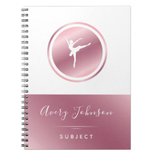 Carnet Élégante danseuse Rose de ballet d'or et blanc Fil