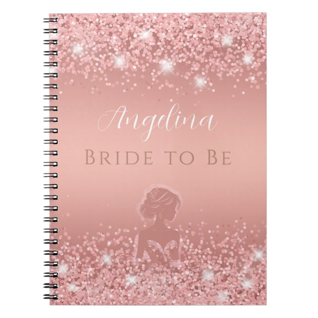 Carnet Élégante Douche de Mariée Luxe Pailletée Rose Doré (Devant)