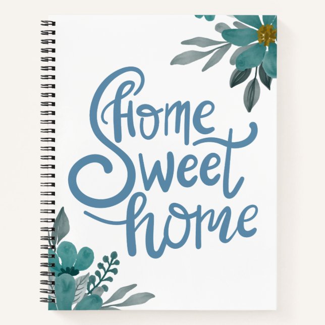 Carnet Elégante Dusty Blue Flowers Home Sweet Home Custom (Devant)