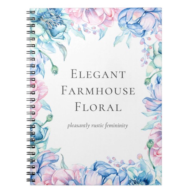 Carnet Elégante ferme aquarelle florale pivoine fleurs (Devant)