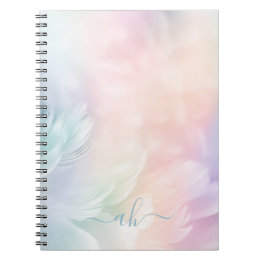 Carnet Élégante fille monogramme Pastel Plume arc-en-ciel