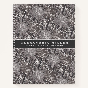 Carnet Élégante Fleurs de Dandelion Gris Nom et sujet