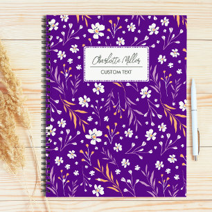 Carnet Élégante Fleurs sauvages violettes Nom personnalis