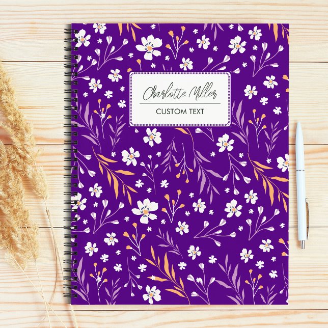 Carnet Élégante Fleurs sauvages violettes Nom personnalis (Créateur téléchargé)