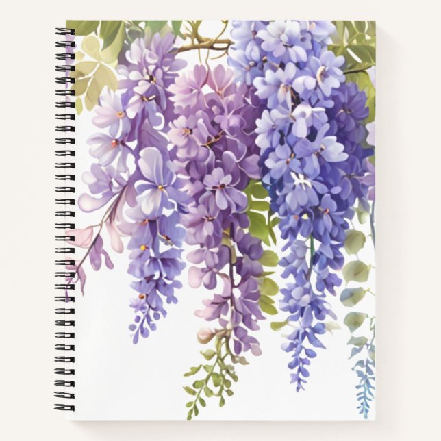 Carnet Elégante glycine d'aquarelle violette florale (Devant)