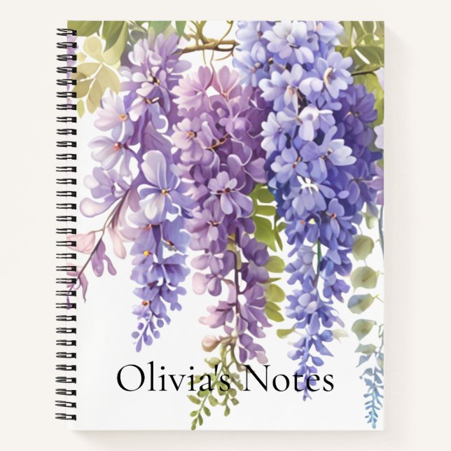 Carnet Elégante glycine d'aquarelle violette florale (Devant)