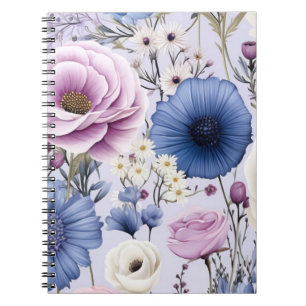 Carnet Elégante Lavande Bleu Fleur Jardin Floral