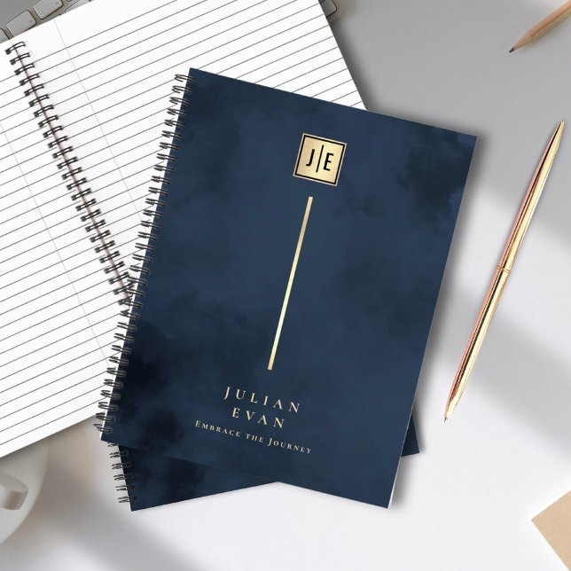 Carnet Elégante Marine Blue Gold Monogram Spiral (Elegant Navy Blue Gold Monogram Spiral Notebook)