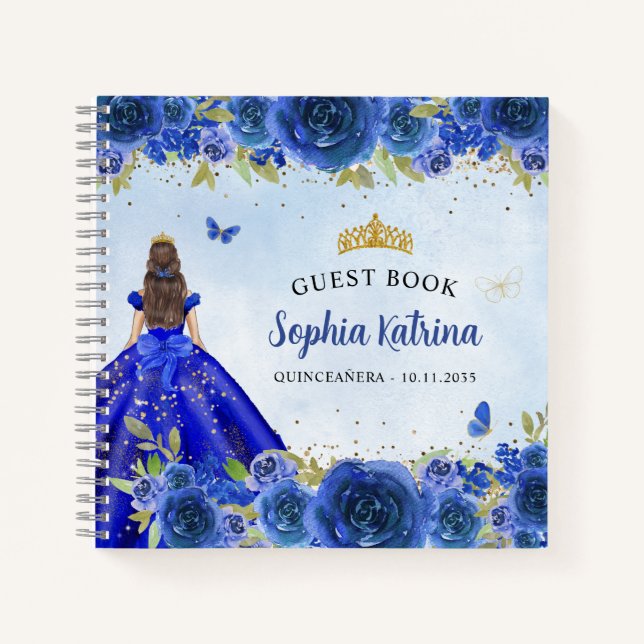 Carnet Elégante Marine Blue Gold Parties scintillant Flor (Devant)