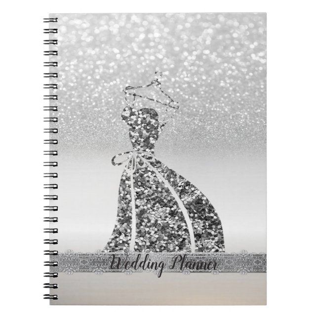 Carnet Elégante Parties scintillant Argent Bokeh, Robe, D (Devant)