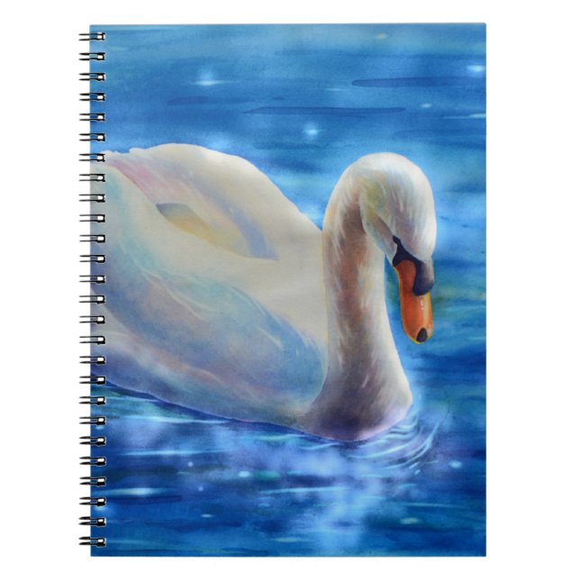 Carnet Elégante peinture d'aquarelle de cygne blanc (Devant)