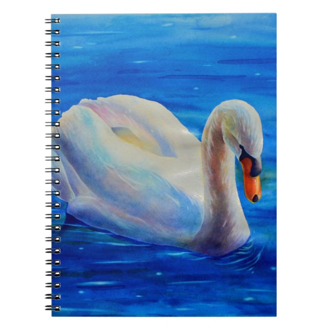Carnet Elégante peinture d'aquarelle de cygne blanc (Devant)