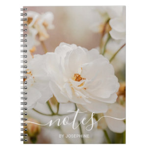 Carnet Élégante Photo Fleur Roses Blanches Avec Nom Perso