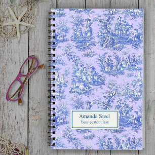 Carnet Élégante toile de Jouy vintage bleu violet françai