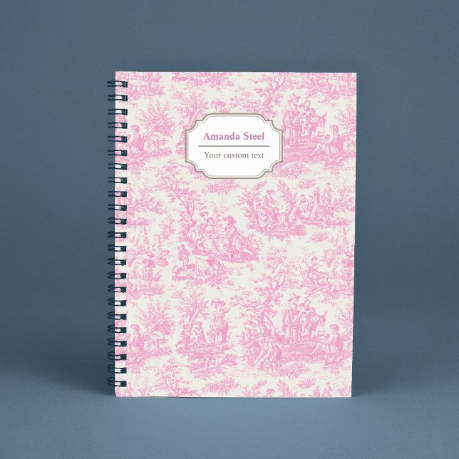 Carnet Elégante toile rose vintage de jouy (Créateur téléchargé)