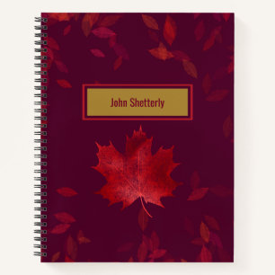 Carnet Élégantes feuilles d'automne rouge et or bordeau